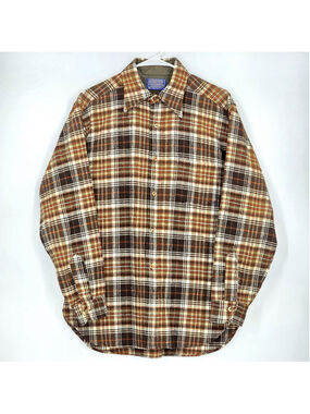 Pendleton Wool Shirt Mens L Vintage Plaid Flannel USA Board Shirt Brown